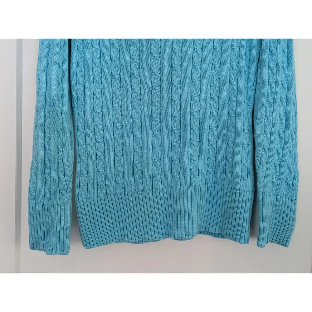 Old Navy Women's L Turquoise Blue Cable Knit V-neck Sweater Whale Logo Preppy
